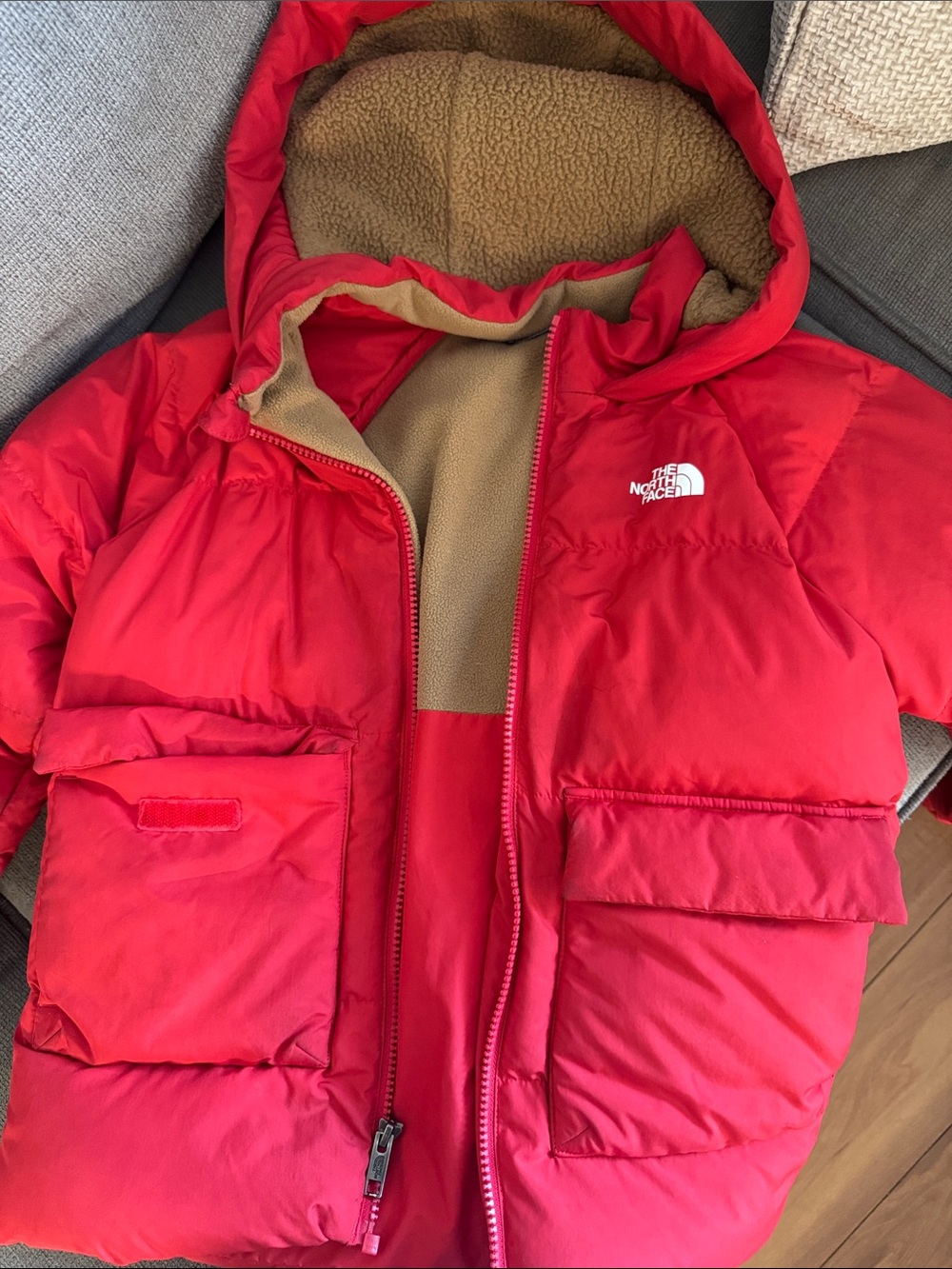 The North Face Kids Red Puffer Jacket with Hood